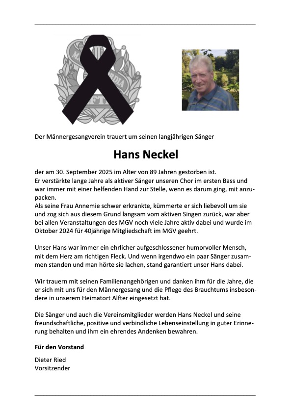 Nachruf Hans Neckel